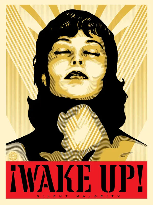 Wake Up! (Cream/Gold) by Shepard Fairey